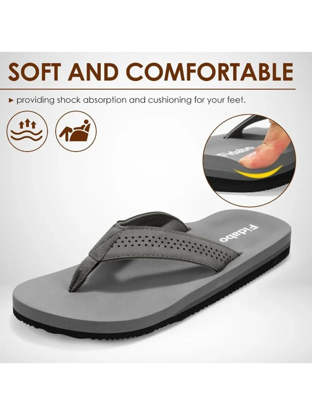 Men's Grey Flip Flops With Arch Support Comfortable Yoga Mat Sandals Casual